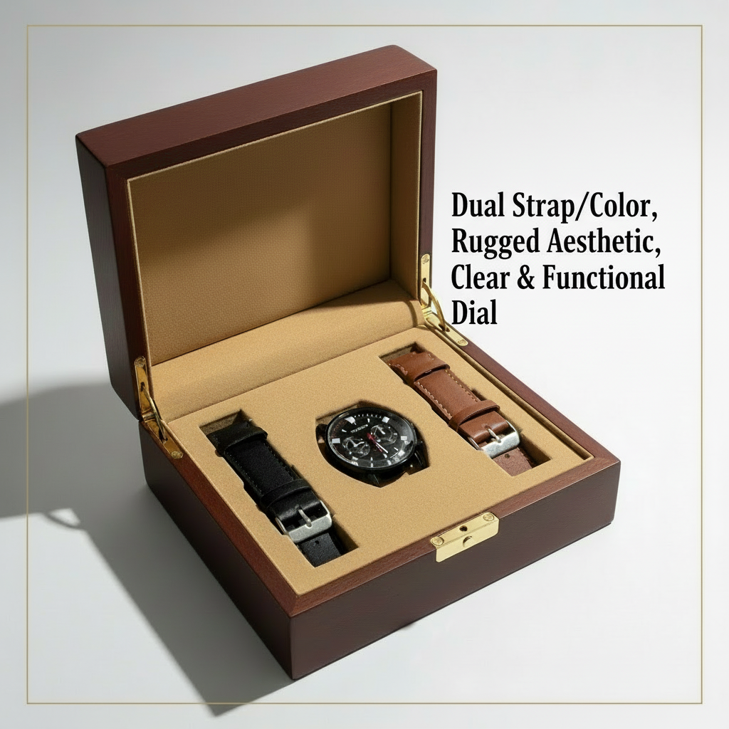 GearLine Dual Strap Black & Brown Men Watch
