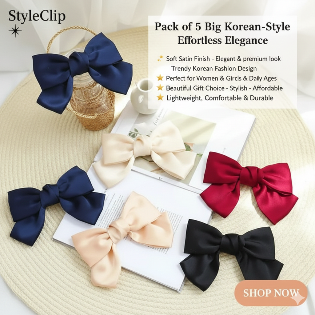 Pack of 5 New Big Bow Hair Clips For Women Cute Hair Accessories Latest Korean Fashion Hair Clip