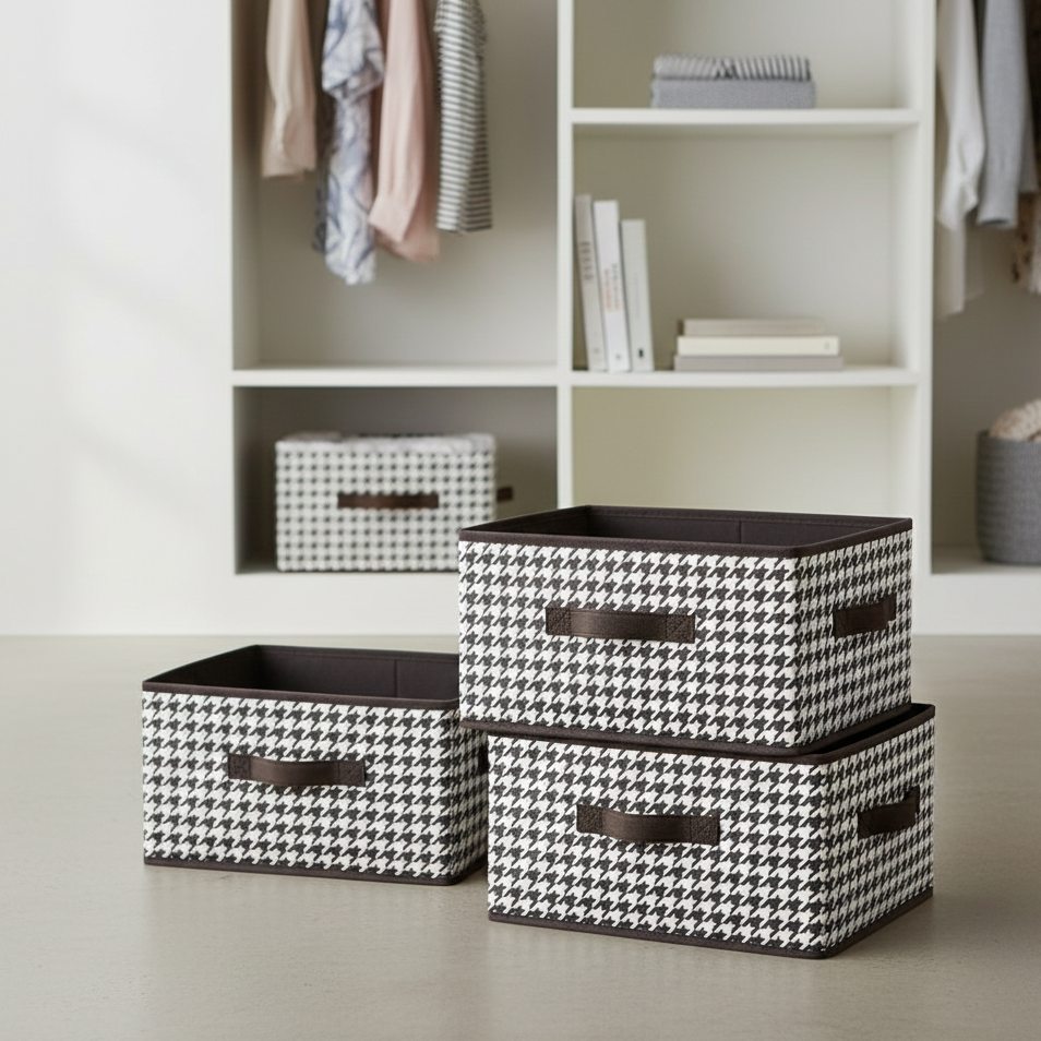 Checkered Storage Cubes - Houndstooth Premium Washable Foldable Storage Box – Large Capacity Organizer