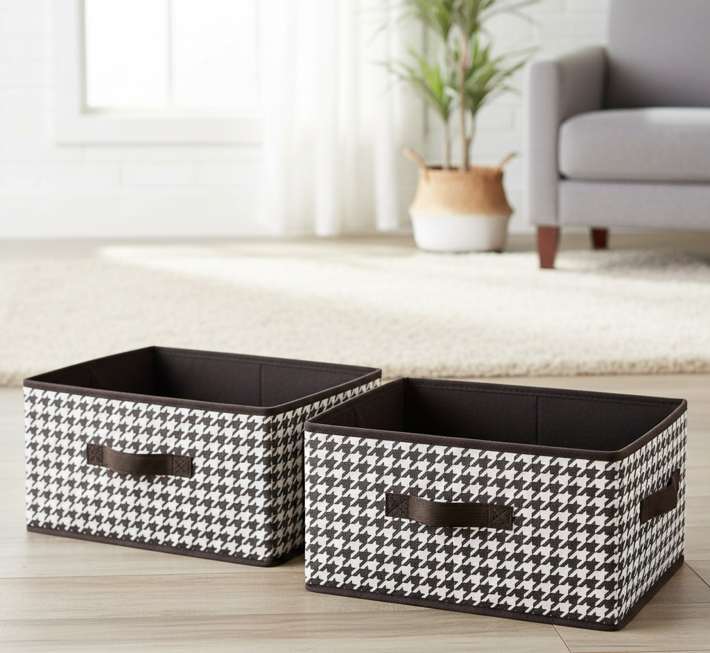Checkered Storage Cubes - Houndstooth Premium Washable Foldable Storage Box – Large Capacity Organizer
