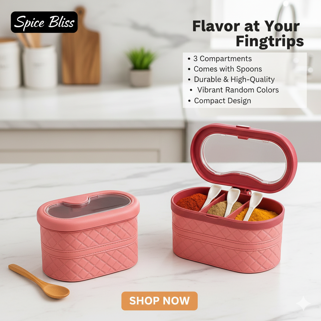 New ClothShape 3 Portion Spice Jar with Spoons Mix/Random colour