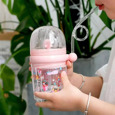Portable Transparent Leakproof Baby Spray Water Bottle with Straw For Baby Feeding and Drinking