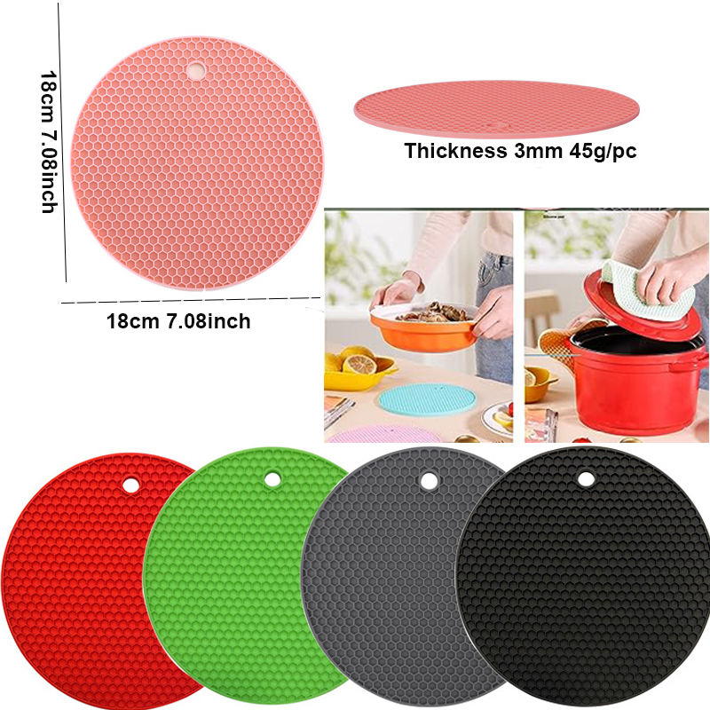 (Pack of 2) Silicone Rubber Heat Resistant Non Slip High Temperature Easy To Clean Table Mats with Hanging Hole For Pots