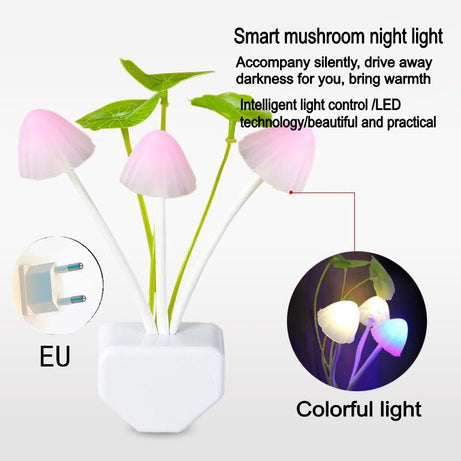 (Pack of 2) Cute Mushroom LED Night Light Dimming Sensor Wall Lamp For Home Decor
