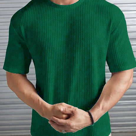 Oversized Waffle Knit Tee for Men – BOTTLE GREEN