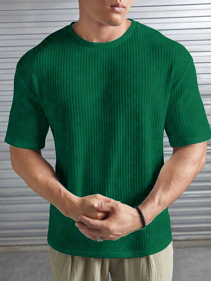 Oversized Waffle Knit Tee for Men – BOTTLE GREEN