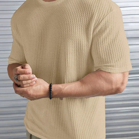 Oversized Waffle Knit Tee for Men – BEIGE