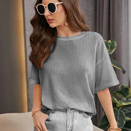 Premium Oversized Waffle Knitted Tee – Grey