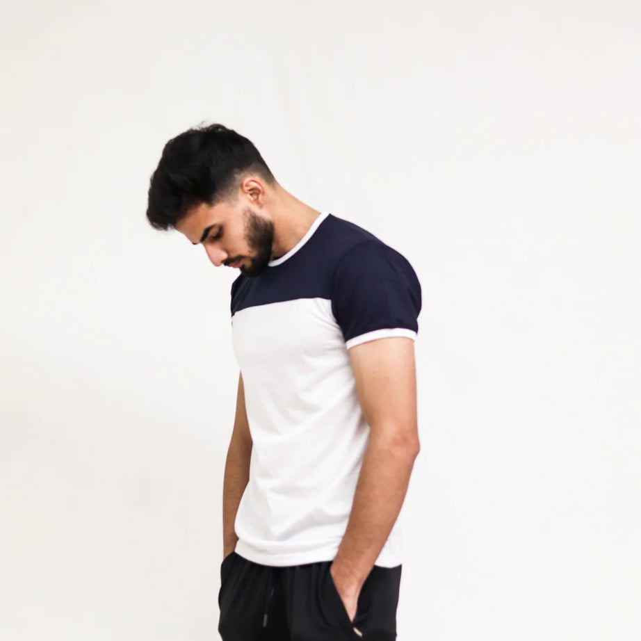 Navy White Cut & Sew T-Shirt