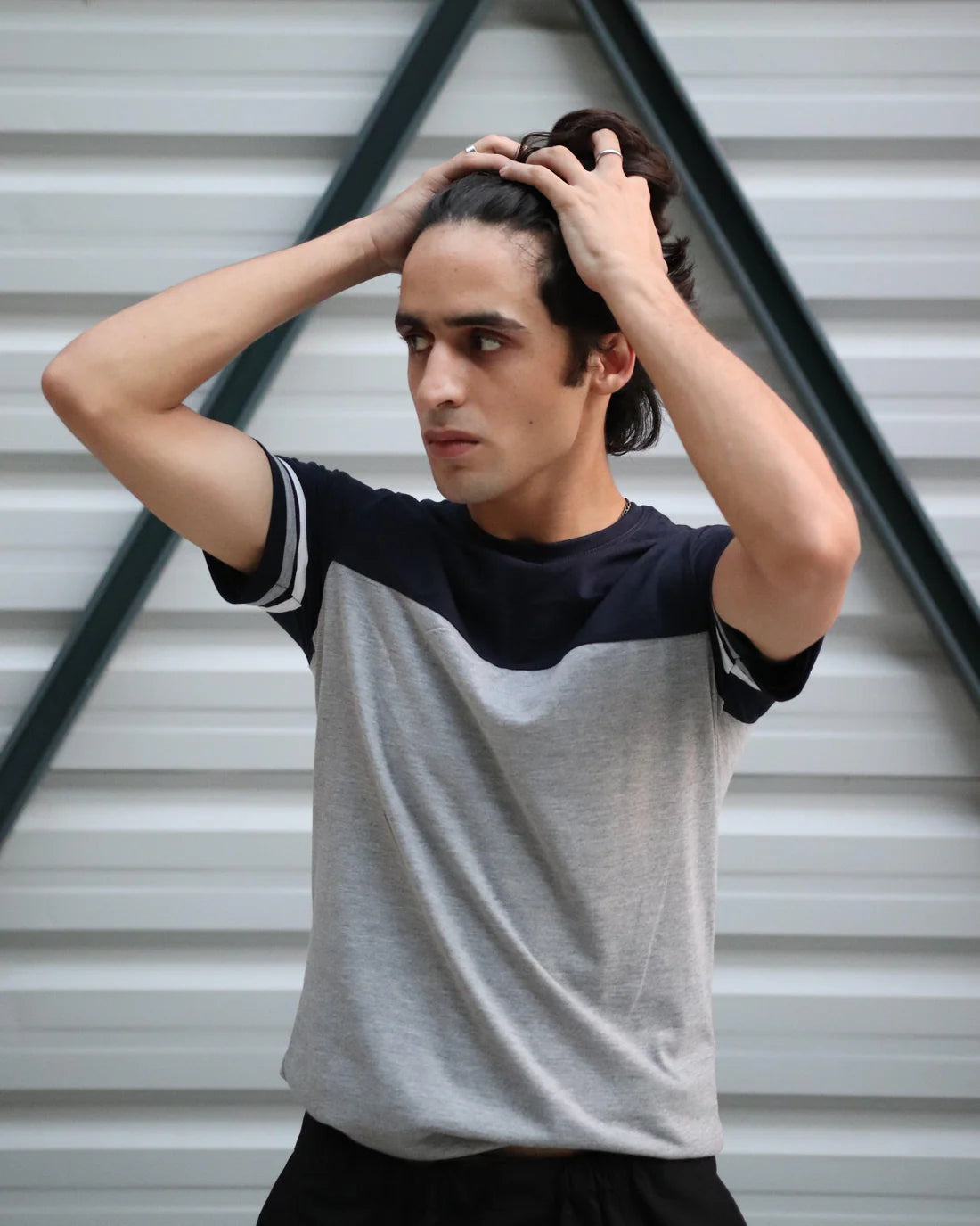 Grey Navy Panel T-Shirt
