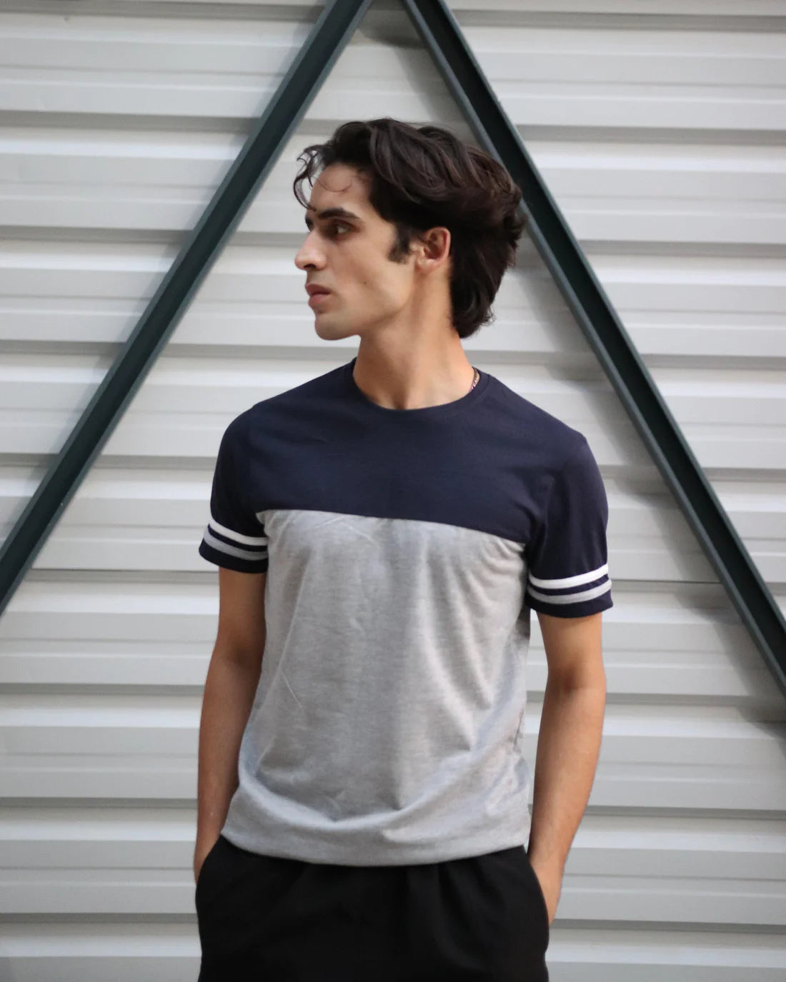 Grey Navy Panel T-Shirt