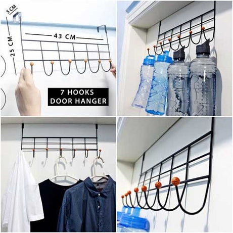 (Pack of 2) 7 Hooks Over the Door Hanging Storage Organizer for Hat Coat Purse Scarf Clothes Jacket Belt Bathroom