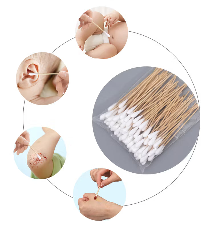 100pcs Wooden Stick Cotton Buds