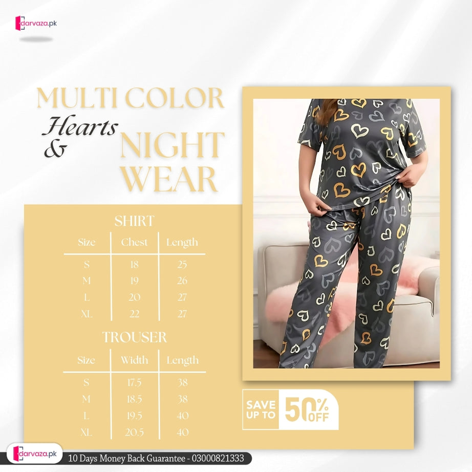 Multi Color Hearts on Gray Nightwear