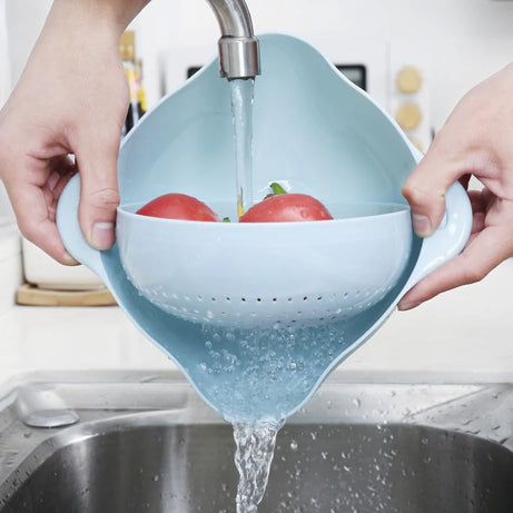 Double Layer Fruit Vegetable Washing Bowl Household Kitchen Sink Rotatable Drainer for Home and Kitchen