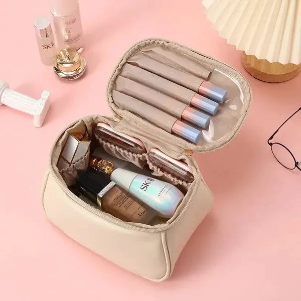 Leather Cosmetic Bag | Makeup Bag | Portable Cosmetic Bag | Travel Makeup Organizer