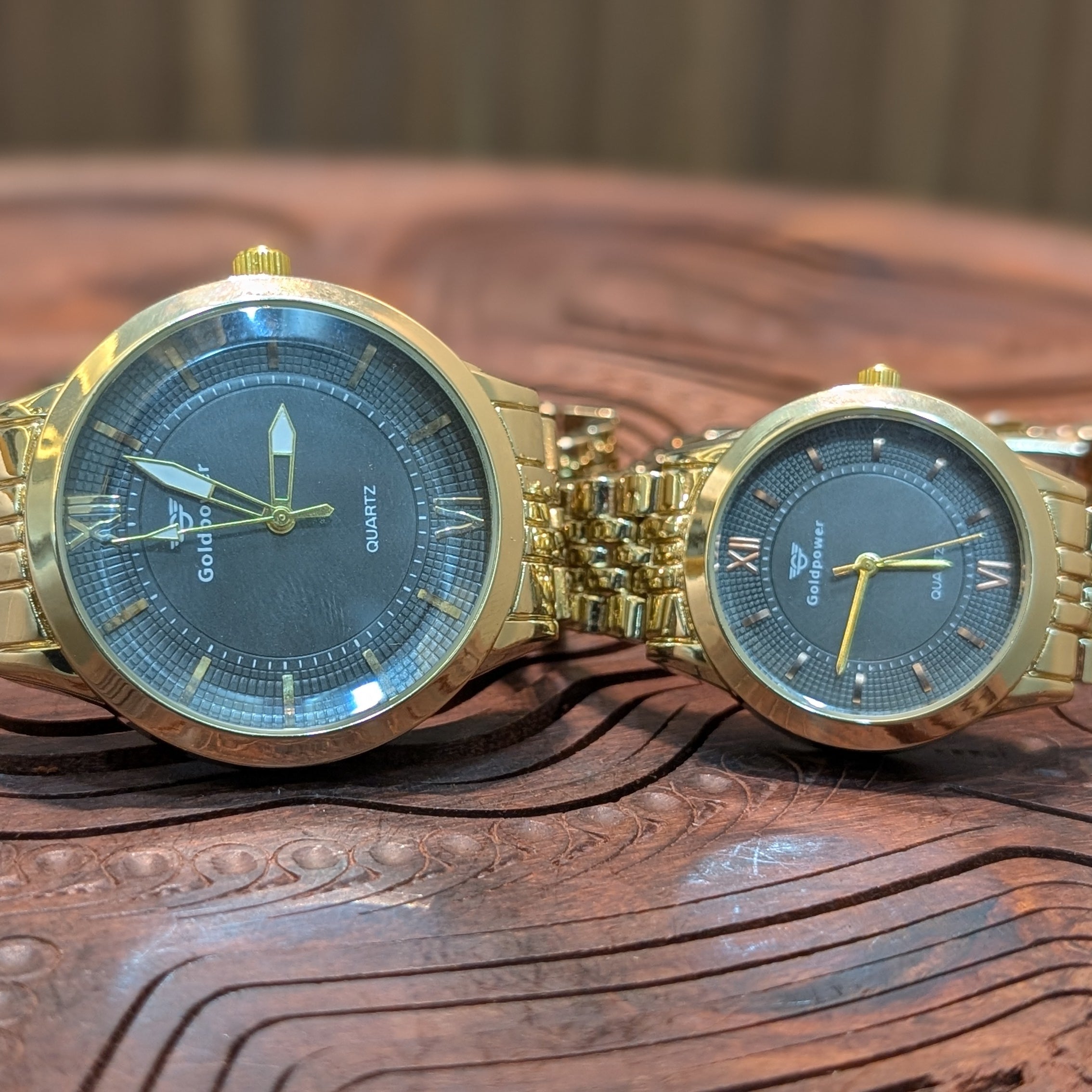 LuxeBond Gold-Black – Couple Watches Set