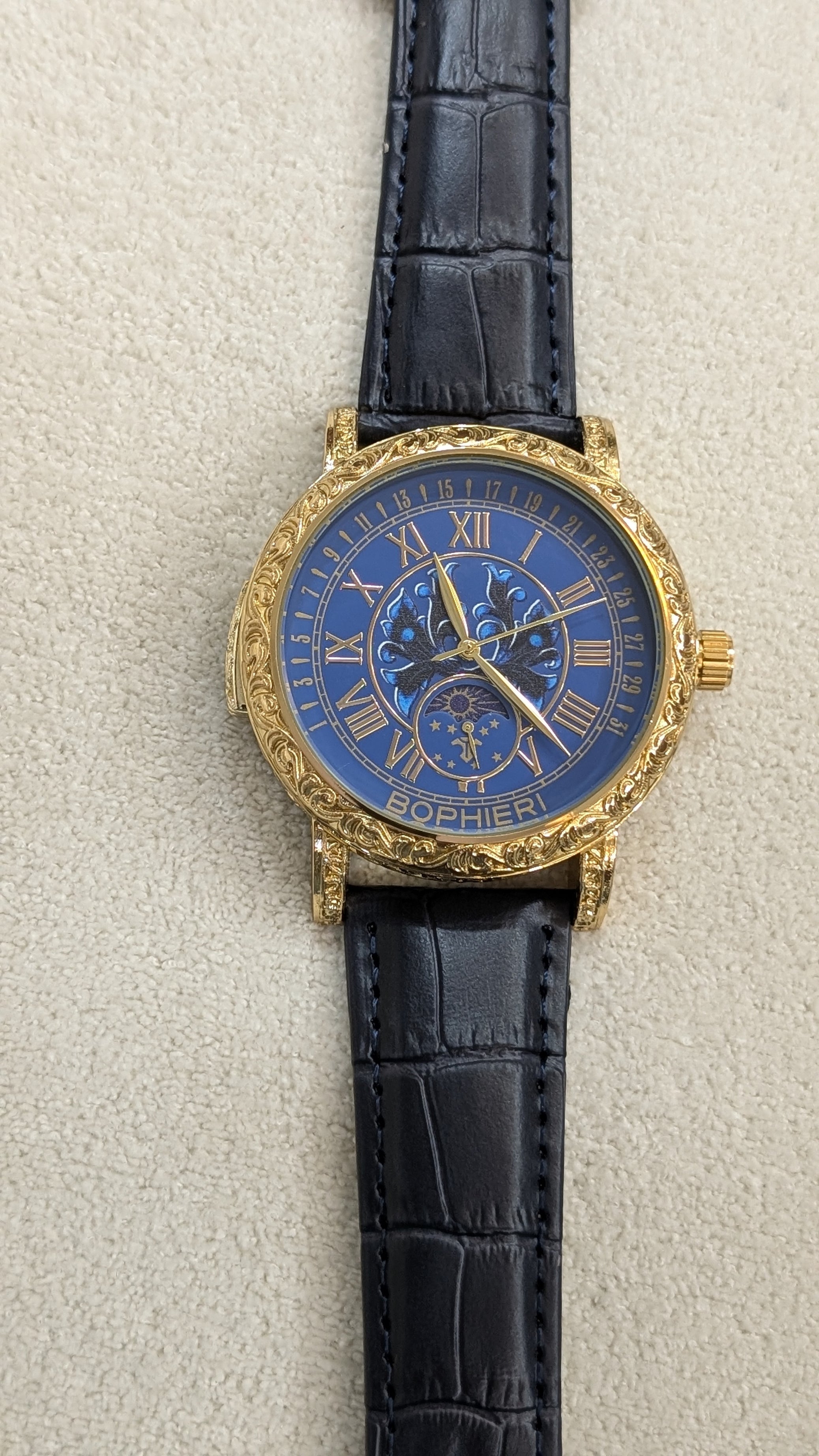 Bophieri Black Strap with Golden Dial Women Watch
