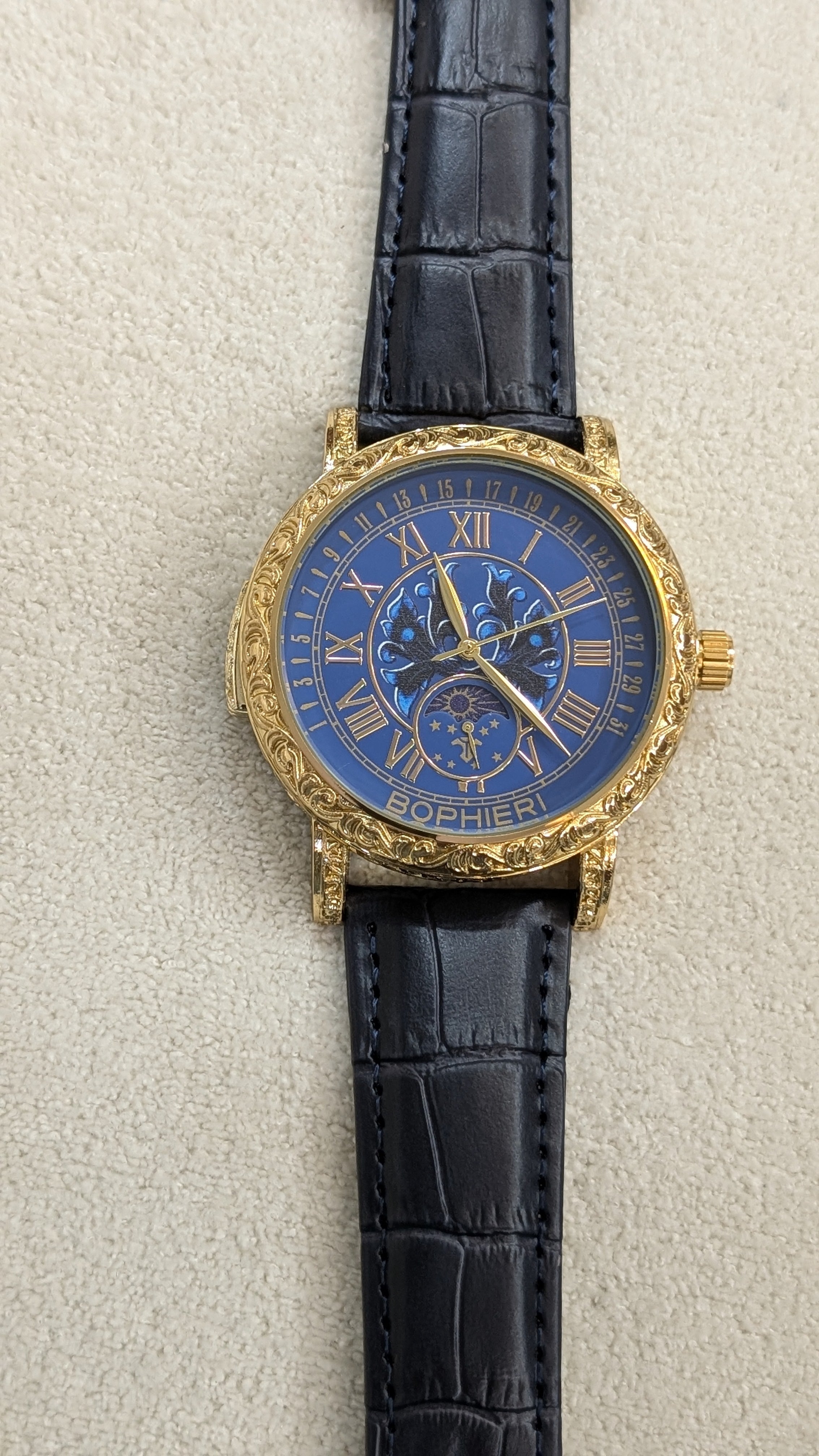 Bophieri Black Strap with Golden Dial Women Watch