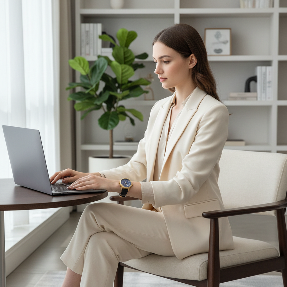 Bophieri Black Strap with Golden Dial Women Watch