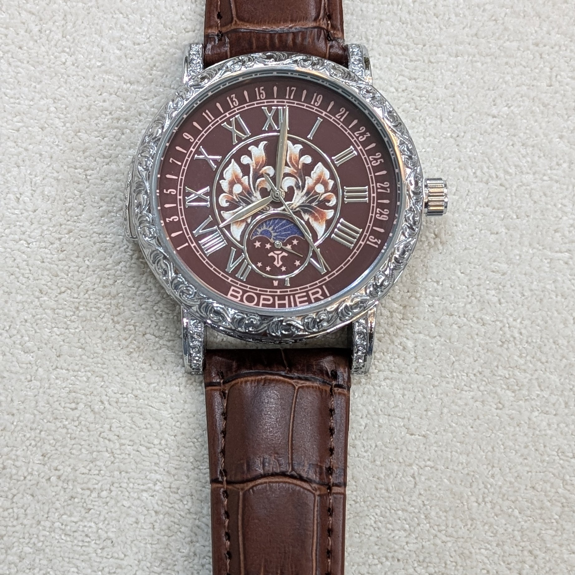 Bophieri Brown Strap with Silver Dial Women Watch