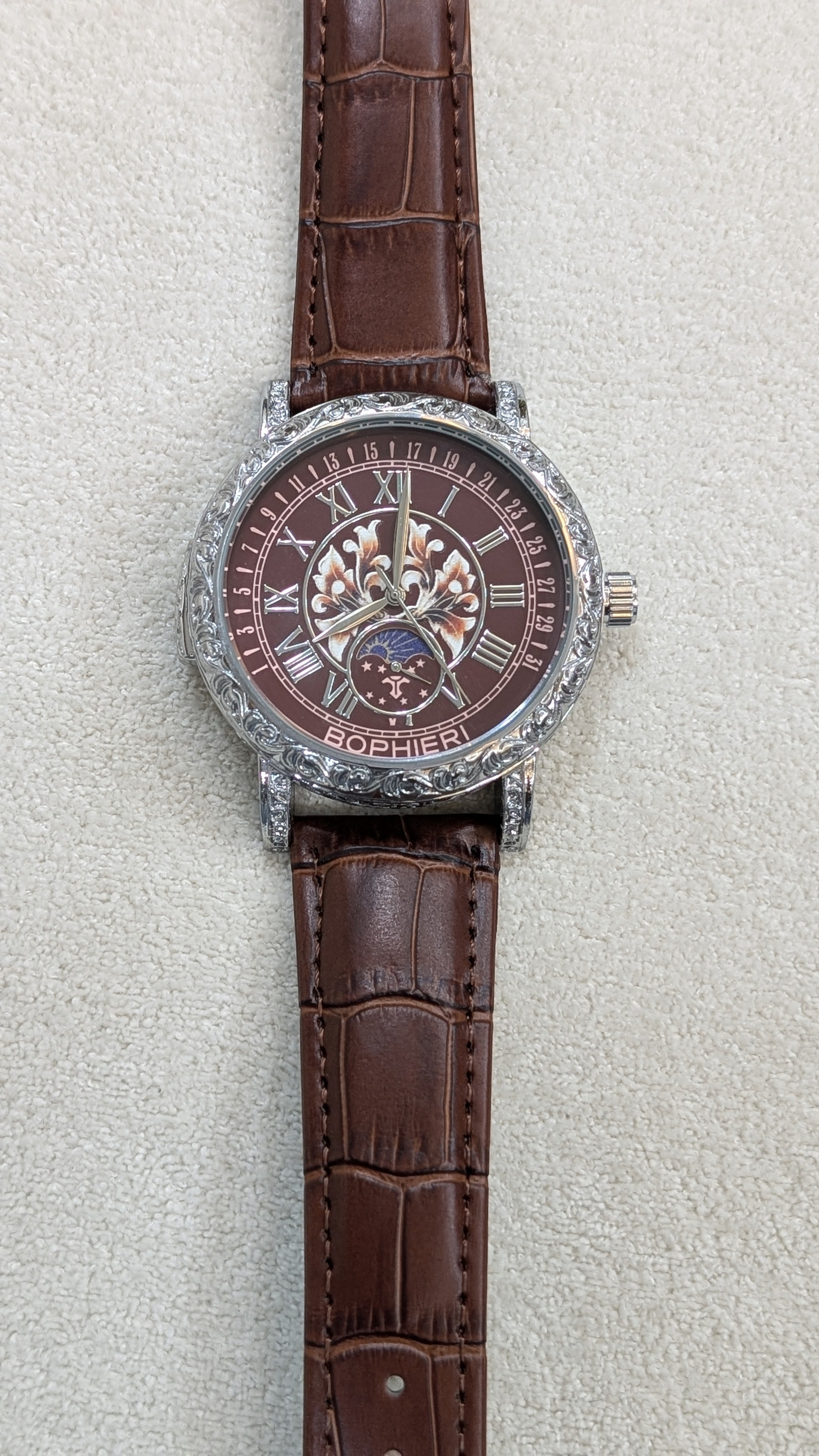 Bophieri Brown Strap with Silver Dial Women Watch