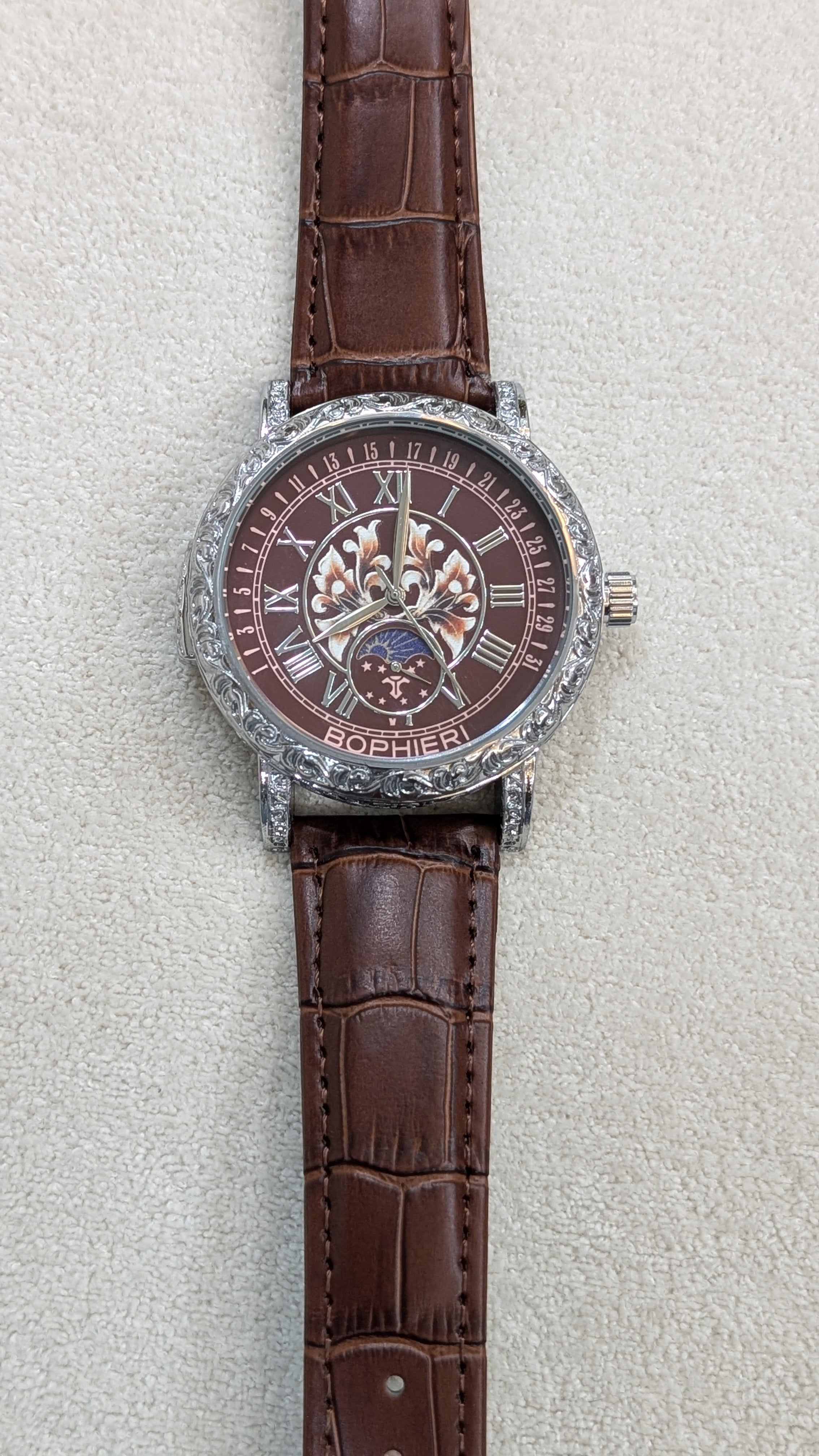 Bophieri Brown Strap with Silver Dial Women Watch