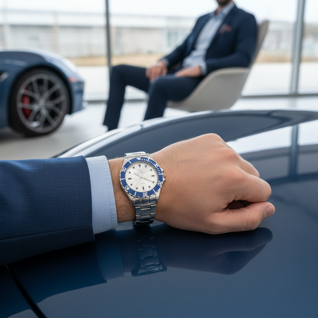 VZ Aurelia Silver Round Blue Man Watch