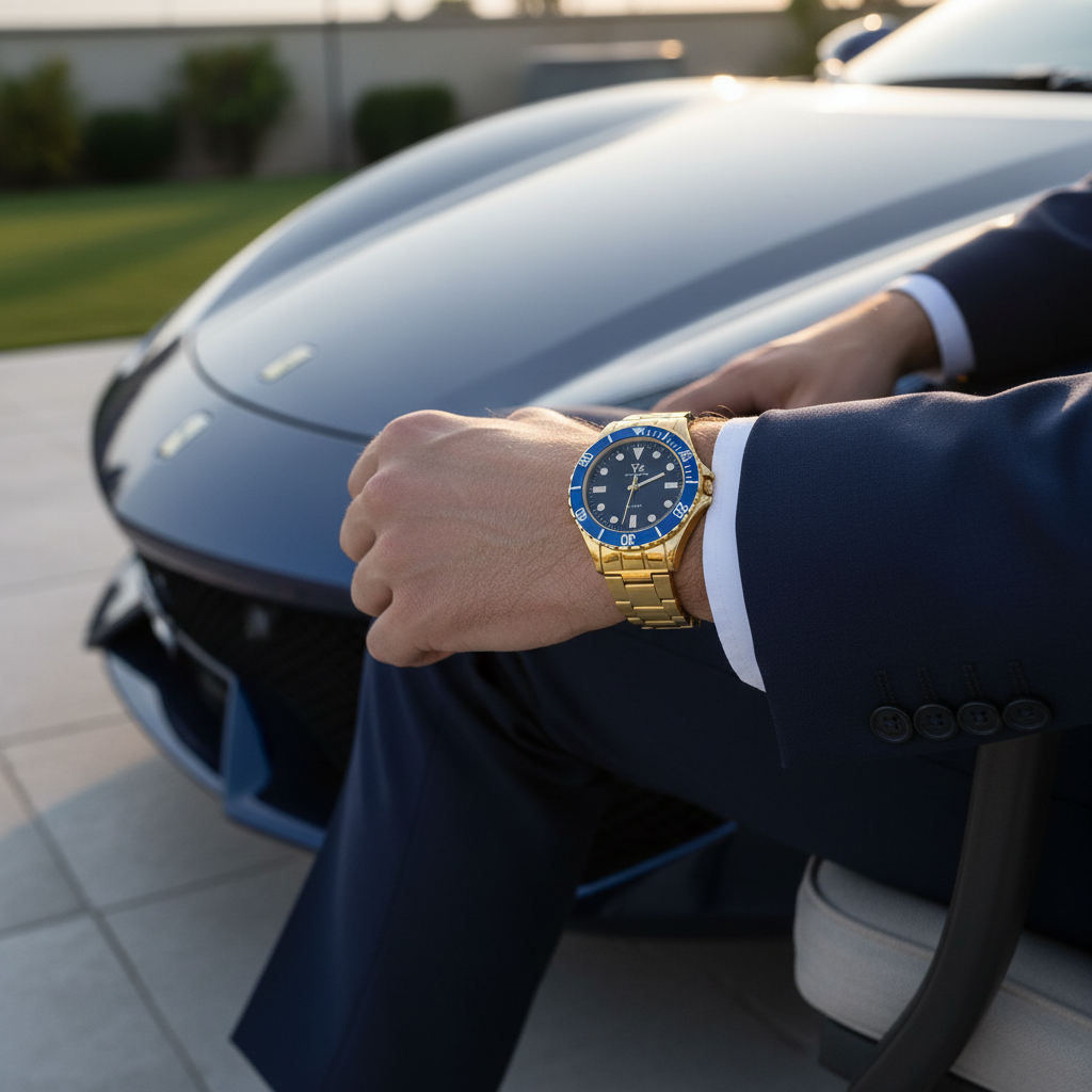 VZ Aurelia Golden Round Blue Man Watch