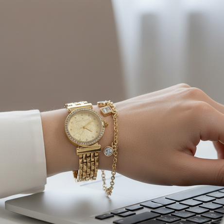 Danel Noble Golden with Diamond Chain Women Watch