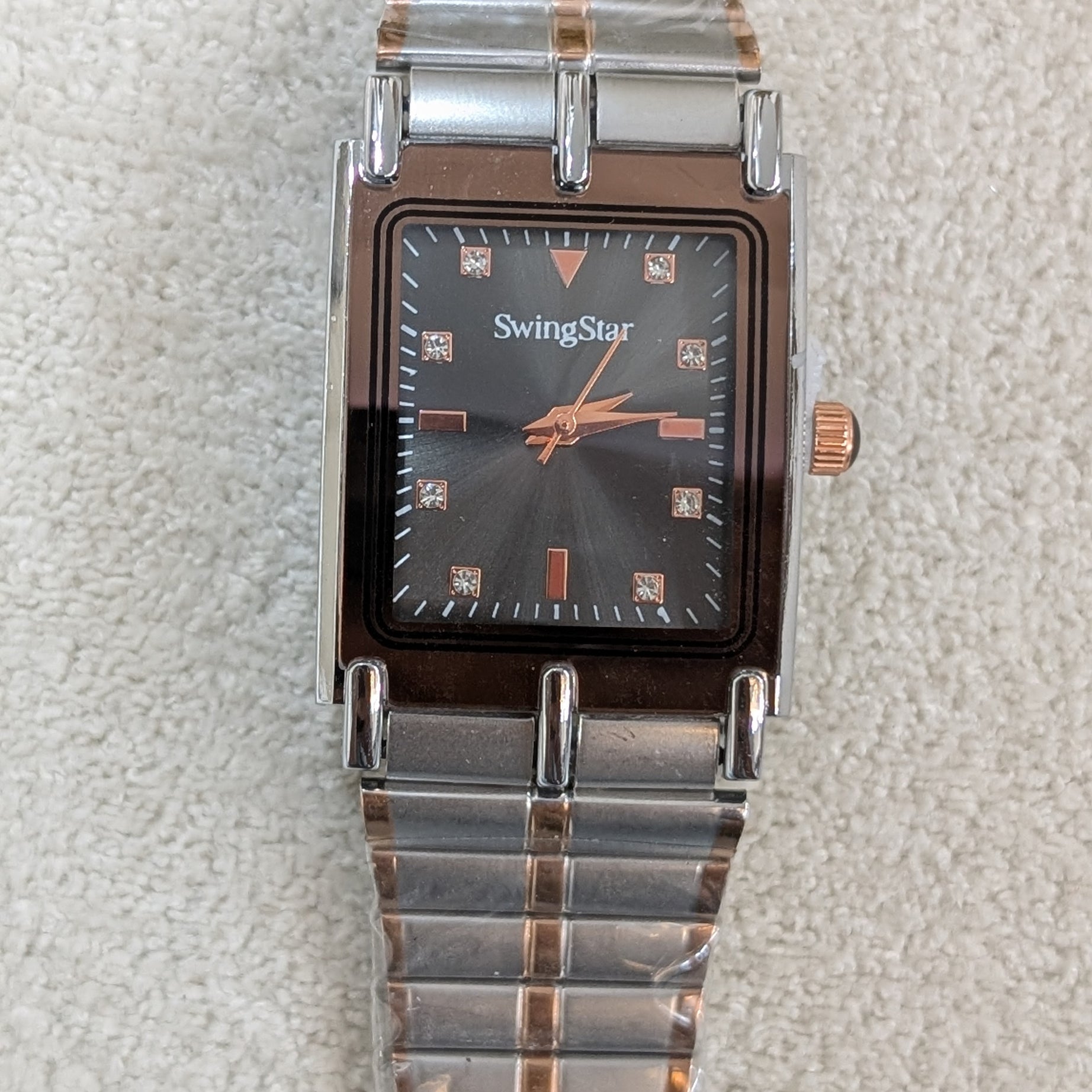 Swingstar Silver & Black Dial with Brown-Line Man Watch