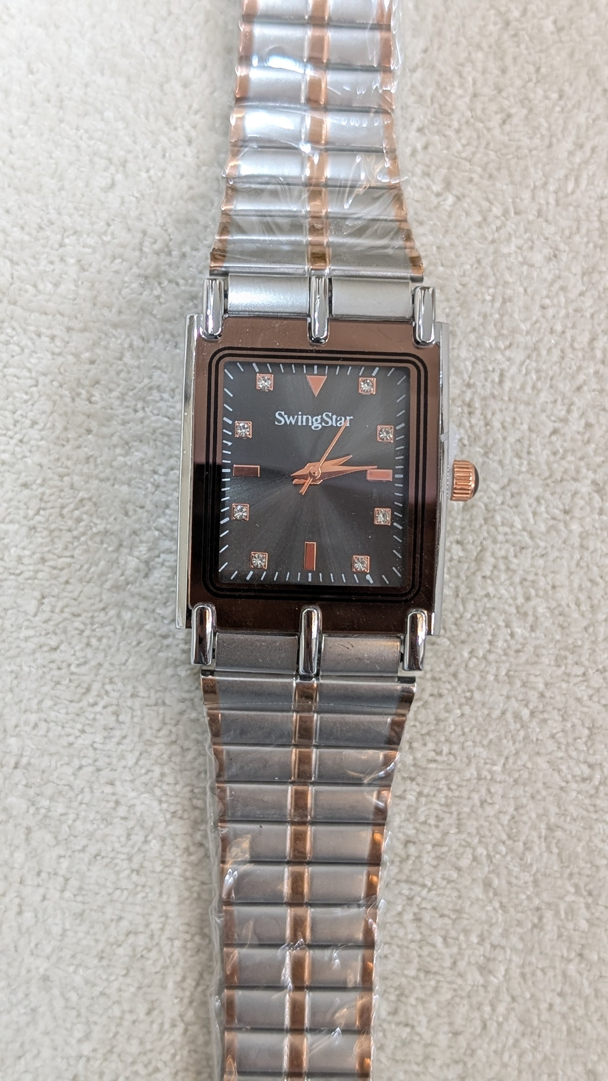 Swingstar Silver & Black Dial with Brown-Line Man Watch