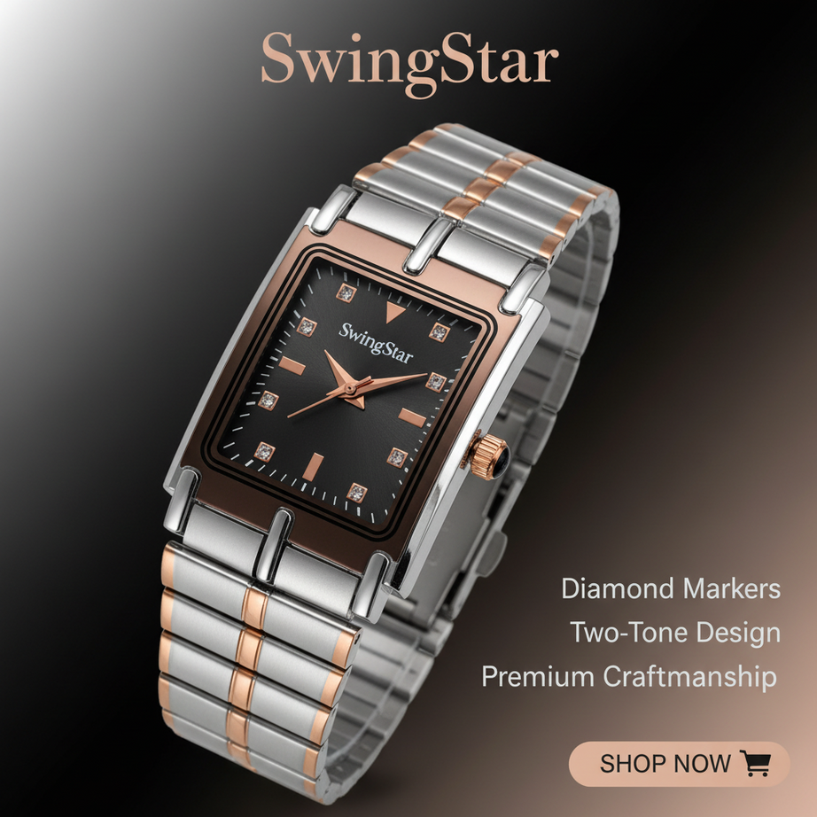 Swingstar Silver & Black Dial with Brown-Line Man Watch