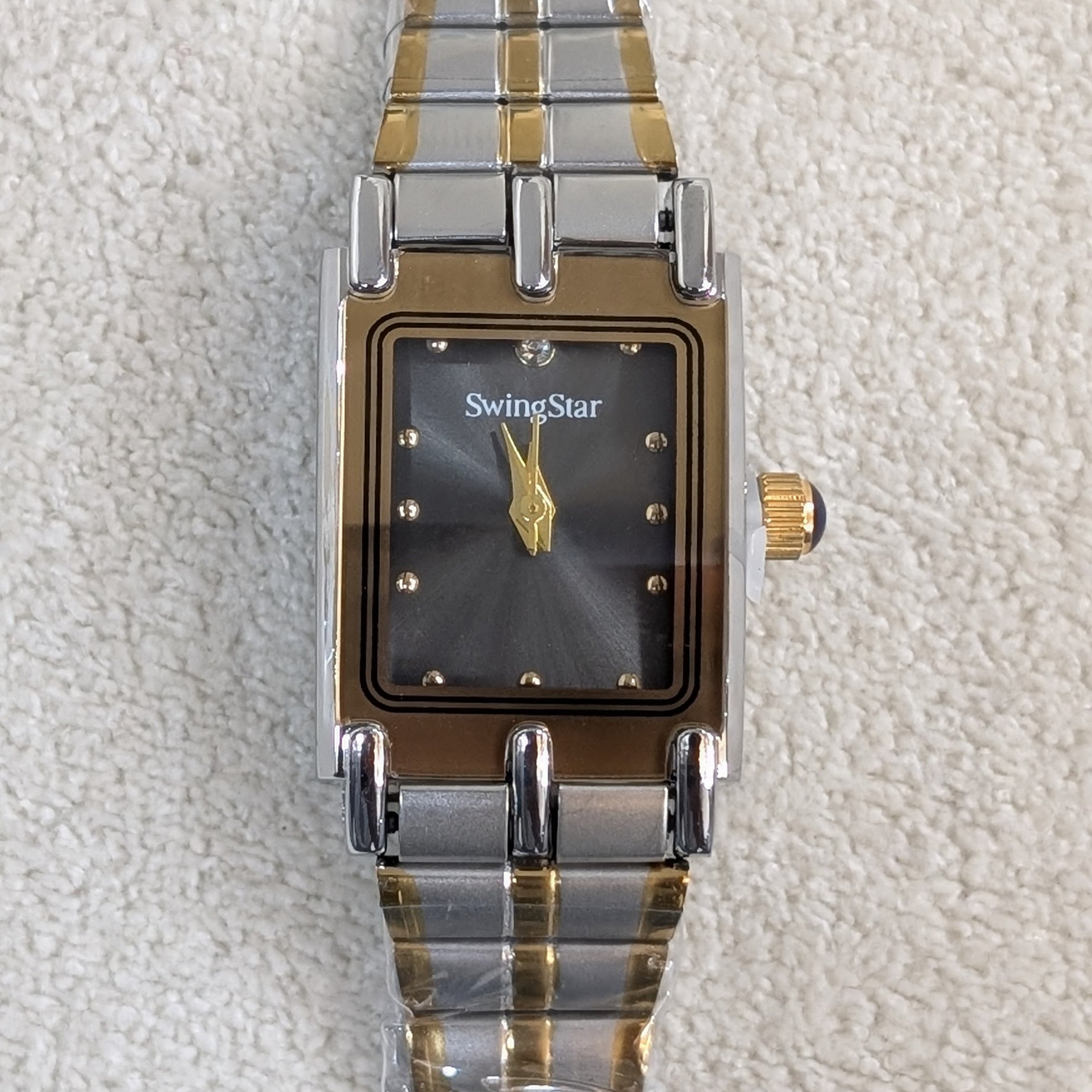 Swingstar Silver & Black Dial with Gold-Line Man Watch