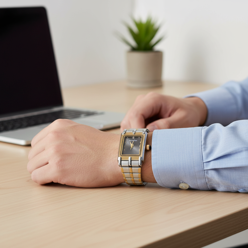 Swingstar Silver & Black Dial with Gold-Line Man Watch
