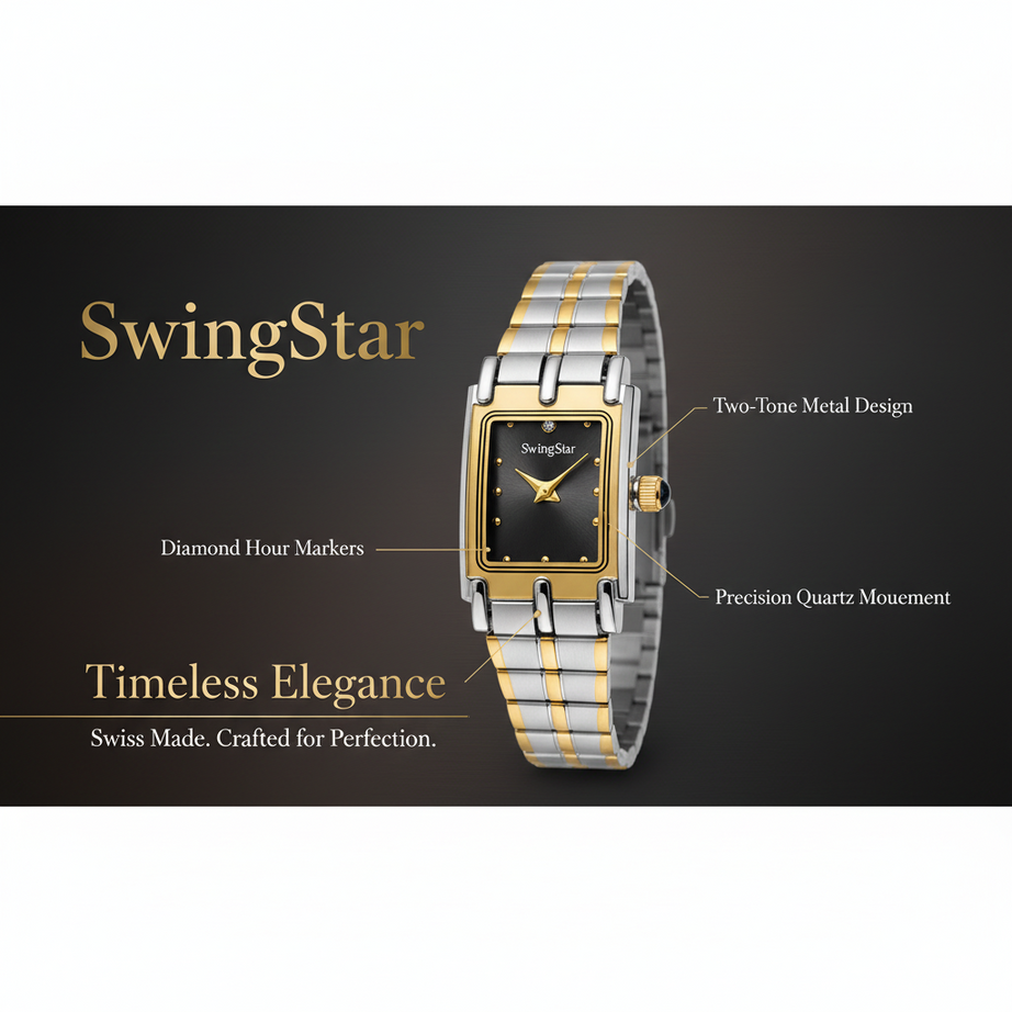 Swingstar Silver & Black Dial with Gold-Line Man Watch