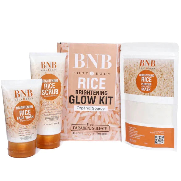 BNB 3 in 1 Rice Extract & Glow Kit Included Rice Face Wash, Rice Scrub and Rice Face Mask