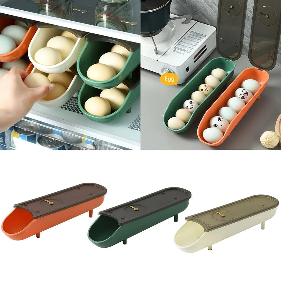 Sliding Egg Storage Box with Lid for Fridge, Stackable Kitchen Egg Trays