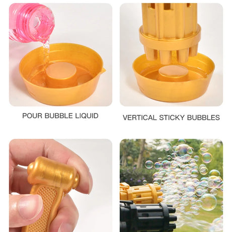 Automatic Gatling Bubble Gun Toys Electric Bubble Machine With Eight Hole Huge Amount Rotary Tube Bubble Machine For Kids Fun
