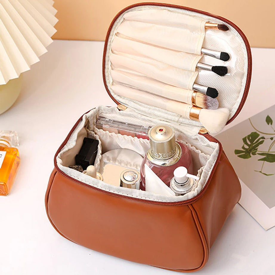 Leather Cosmetic Bag | Makeup Bag | Portable Cosmetic Bag | Travel Makeup Organizer