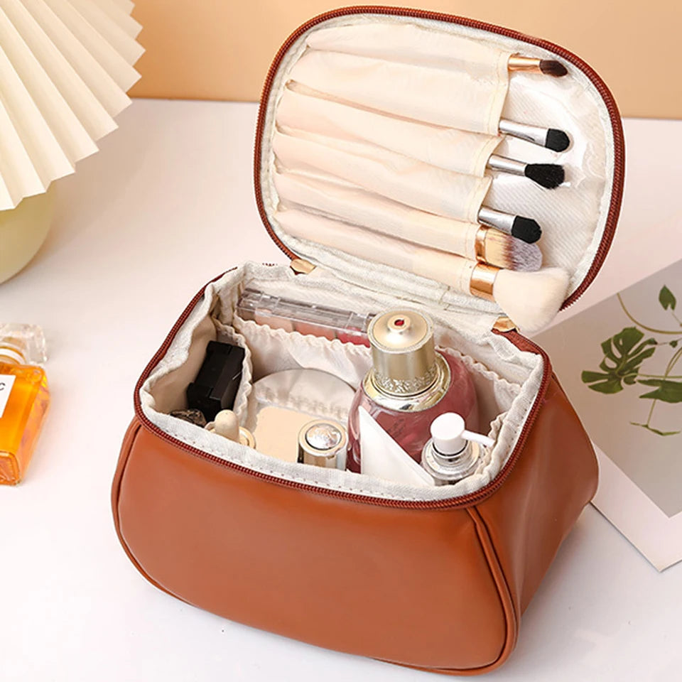 Leather Cosmetic Bag | Makeup Bag | Portable Cosmetic Bag | Travel Makeup Organizer