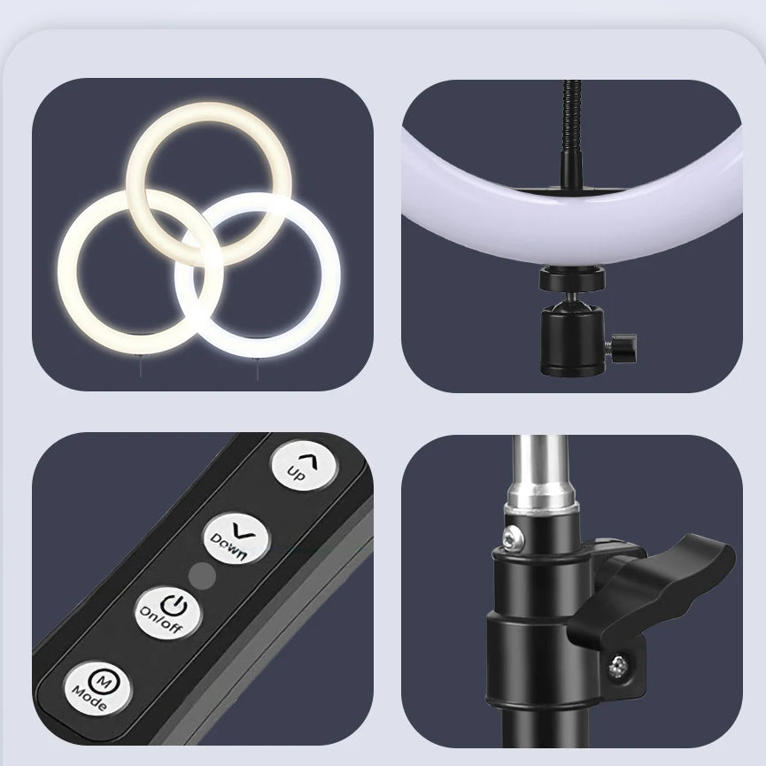 LED Selfie Ring Light with Optional Tripod for Photography Tiktok Live Stream Makeup and Compatible with iPhone & Android