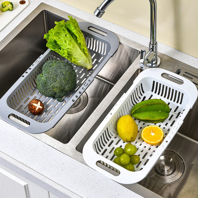 Adjustable Vegetable Drain Rectangular Plastic Basket for Dishwasher Vegetable Racks and Sinks
