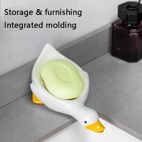 (Pack of 2) Adorable Soap Holder Dish Self Draining Water Resistant Duck Tray For Sink and Bathroom Countertop Accessories