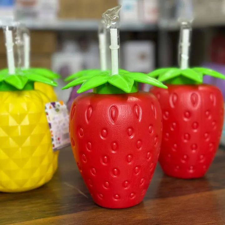 Buy 1 get 2 Free Offer Colourful Fruit Shape Juice Glass with White Straw