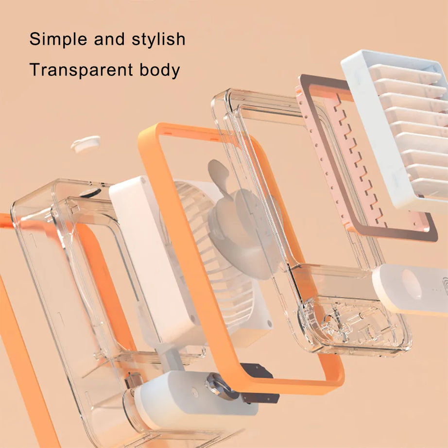 Portable Usb Rechargeable Air Conditioner Fan with 500 ml Water Tank with Mini Humidifier Fan and 7 Colors LED Light, 3 Timer, 3 Wind Speeds, 3 Spray Modes for Office & Home