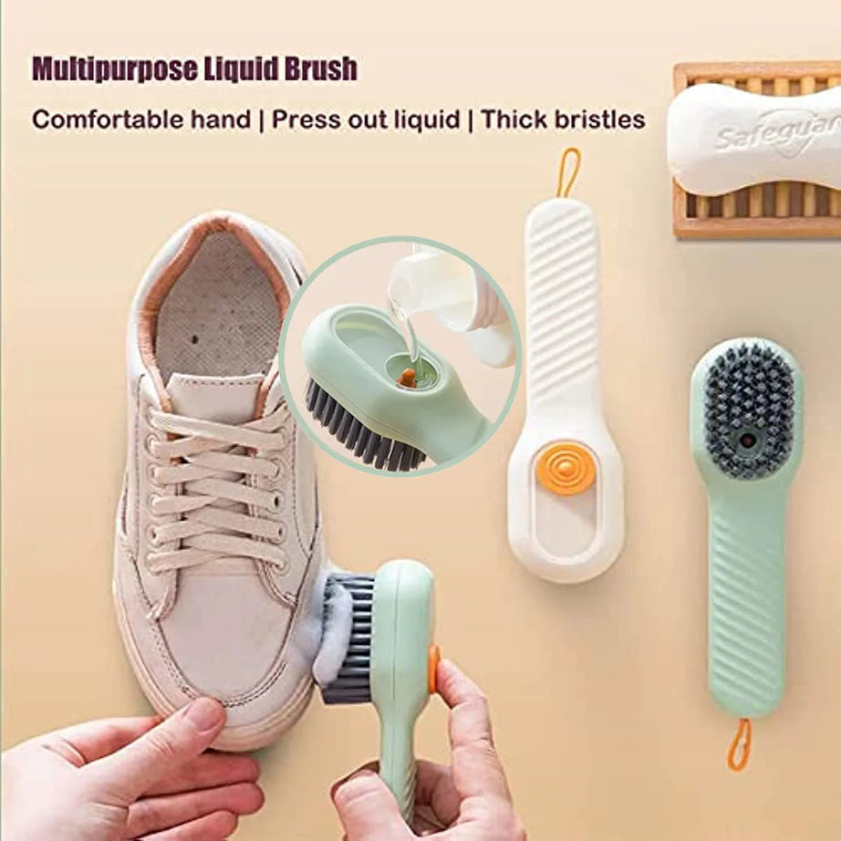 (Pack of 2) Multifunctional Easy to Use Press Liquid Brush with Soap Dispenser for Cleaning Shoes Clothes Laundry Household Use in Bathroom Kitchen