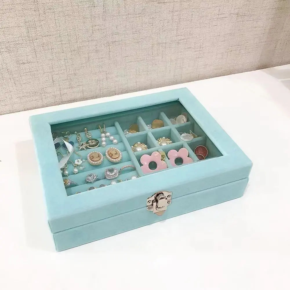 Velvet Glass Ring Earring Jewelry Display Organizer Box