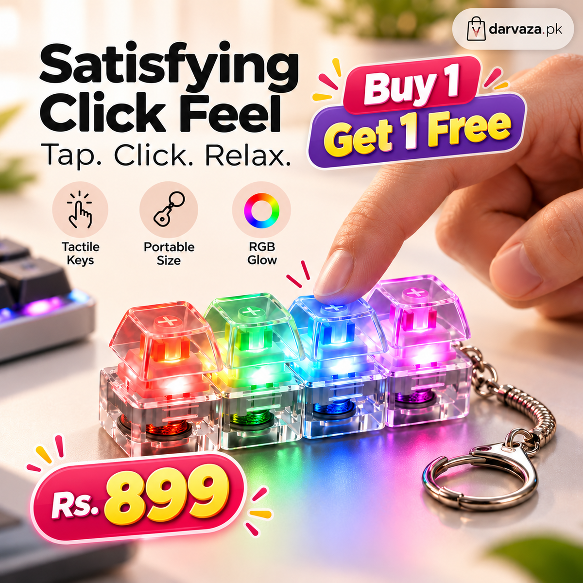 Buy 1 Get 1 FREE 4 Key Mechanical Keyboard Fidget Keychain