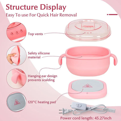 Portable and Easy To Use Electric Silicone Non-Stick Wax Warmer Heater Machine with Lid for Gentle Hair Removal For Men and Women